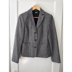 Benetton Cropped Wool Blend Blazer Gray Tailored Minimalist Quiet Small IT 42